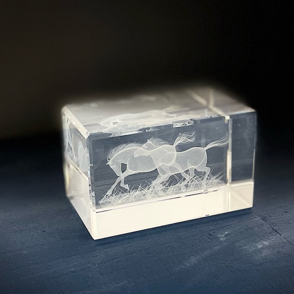3-D Crystal Horse Engraving Art Piece